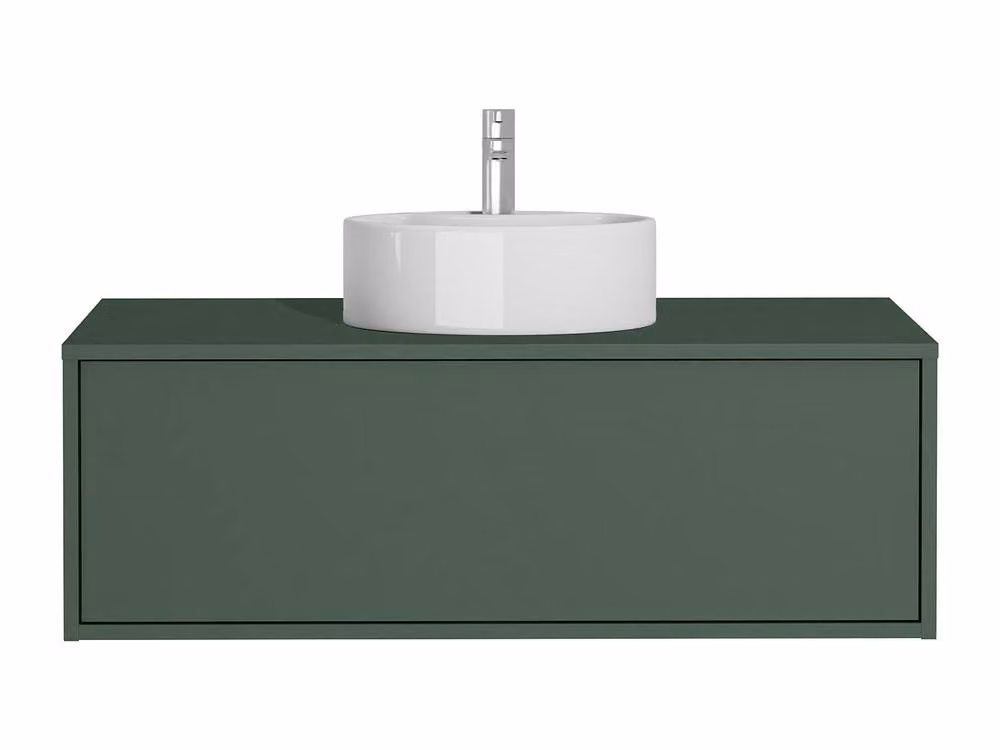 Vente-unique Matt Green Wall-Mounted Bathroom Vanity Unit with Single Round Basin, W/D/H: 94 x 47 x 32 cm – 2