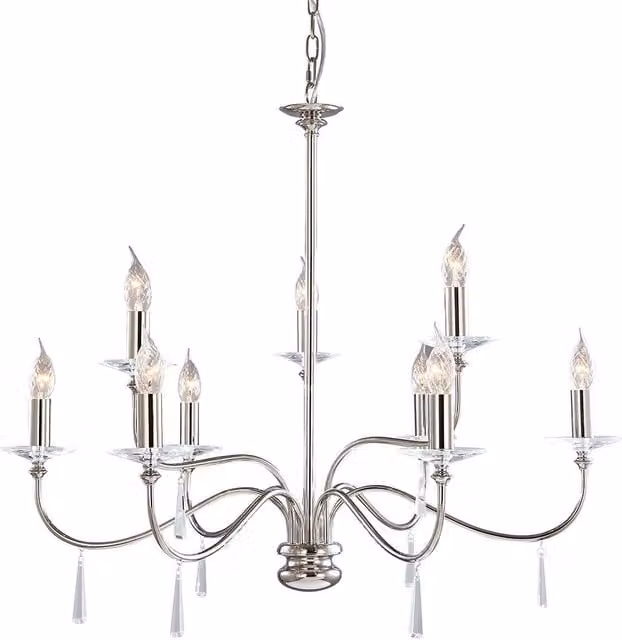 Loops LED Chandelier in Polished Silver Nickel with Glass Details, E14 60W