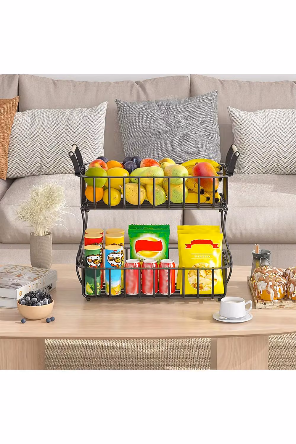 Living and Home 2 Tier Detachable Wire Fruit and Vegetable Storage Basket in Black – 2