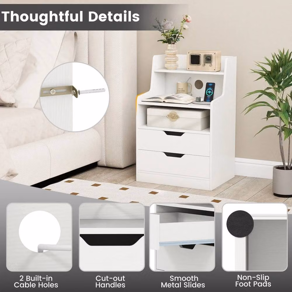 FORGEVIO Modern White LED Nightstand with Integrated Lighting and Charging Station – 3