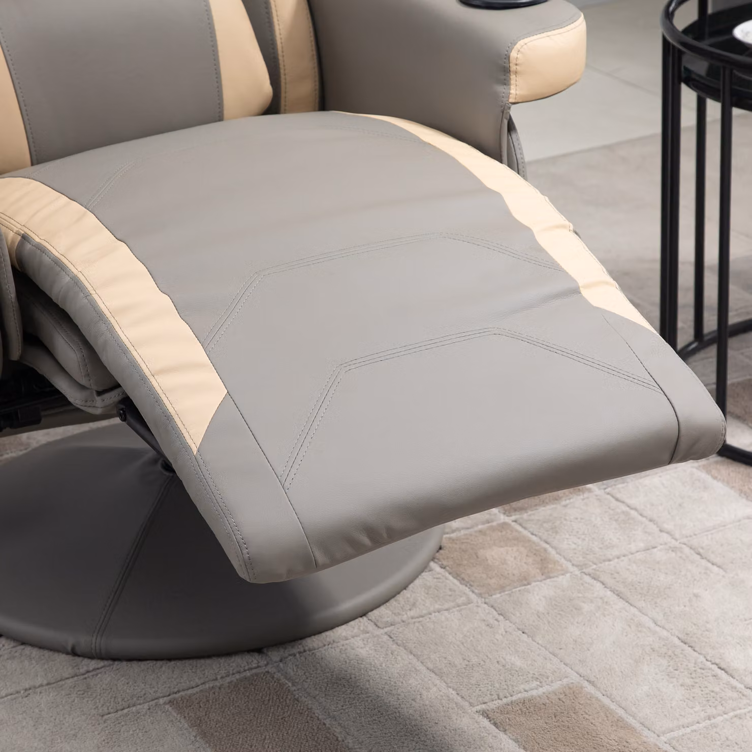 HOMCOM Grey PU Leather Manual Recliner Armchair with 360 Degree Swivel and Adjustable Leg Rest – 6