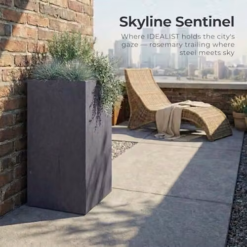Set of 2 Idealist Grey Reinforced Stone Garden Planters, Height: 60 cm, Width: 27 cm – 5