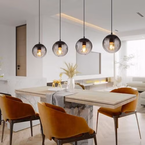 Netlighting Dallerta Bar Pendant Ceiling Light in Black with Grey Glass Shades, 4x E27, W/D/H: 120 x 17 x 80 cm – 3