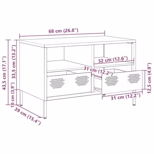 vidaXL Industrial TV Cabinet in White Metal, W: 68 cm, D: 39 cm, H: 43.5 cm