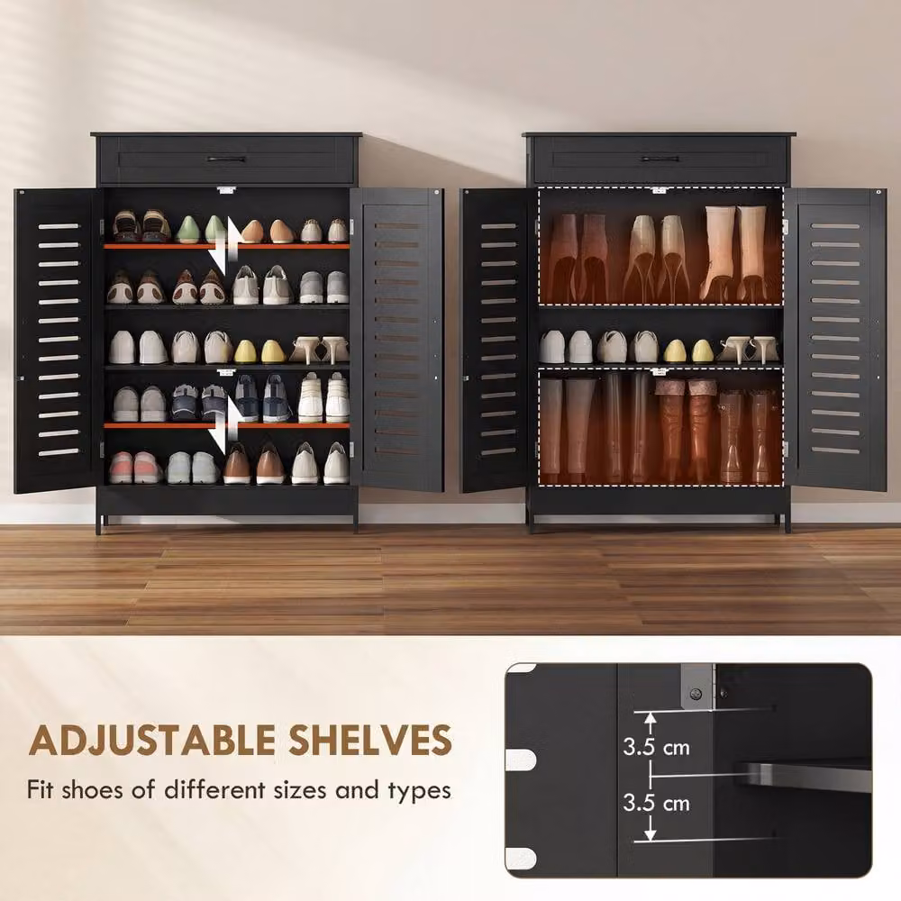 STILVORA Modern Black Matt Shoe Cabinet with Drawer and Hinged Doors – 5