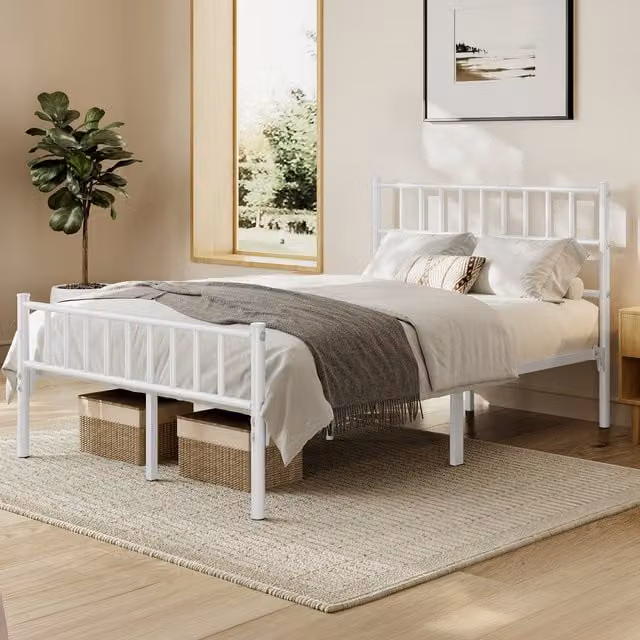 Yaheetech Industrial Metal Bed Frame in White, W/D/H: 140 x 200 cm