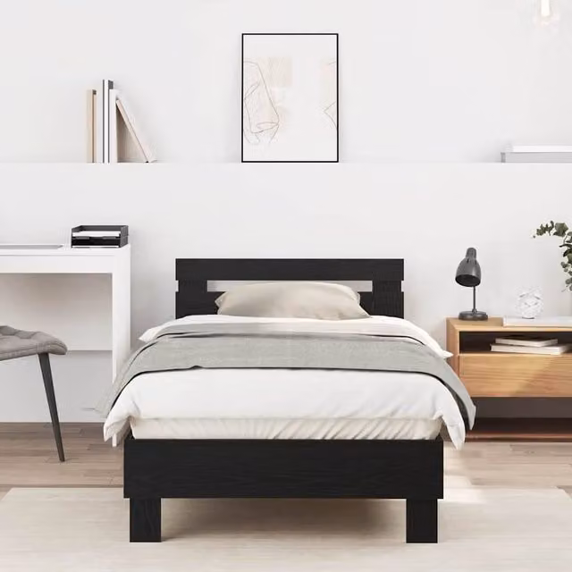Berkfield Home Black Oak Bed Frame in Engineered Wood W/D/H: 203 x 95 x 70 cm