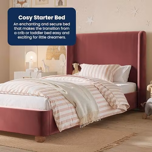Flair Alma Single Winged Headboard Bed in Pink Velvet and Bouclé, W/D/H: 90 x 200 cm – 4