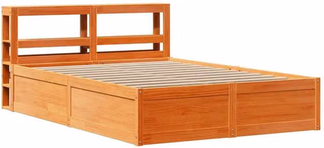Berkfield Home Solid Wood Pine Bed Frame with Headboard and Side Compartments, Wax Brown, W/D/H: 160 x 200 cm – 1