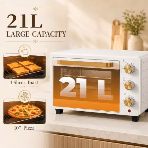 HOMCOM 21L Electric Mini Oven and Grill with Adjustable Temperature, Timer and Auto Shut-off, White – 4