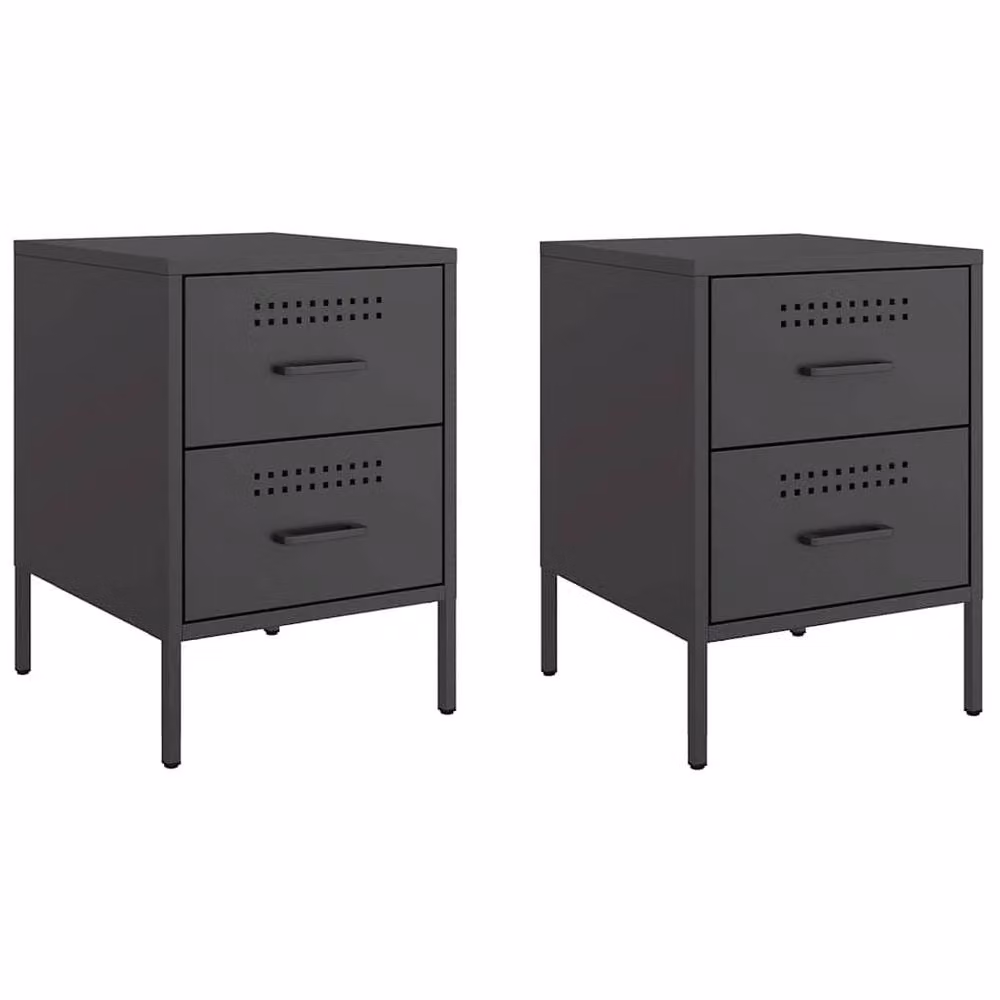 Berkfield Home Durable Metal Bedside Cabinets, 2 Pack, Black, W/D/H: 39 x 39 x 50.5 cm – 2