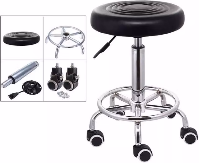 Kelvenix Height Adjustable Swivel Round Salon Stool in Black