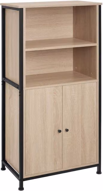 tectake Doncaster Display Cabinet in Rustic Oak and Black with Glass Doors and Internal Shelves