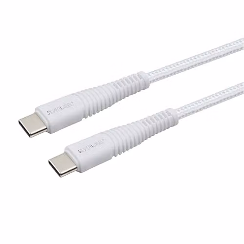 Silver Label White Braided USB-C to USB-C Fast-Charging Cable, 20W PD, 2m