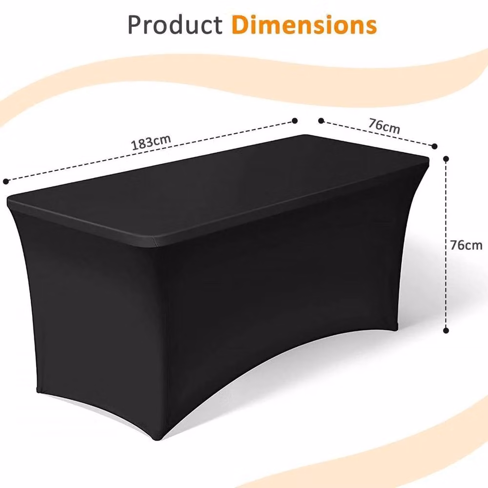 Ventryn Black Rectangular Spandex Stretch Trestle Tablecloth, W: 180 cm x D: 80 cm – 2