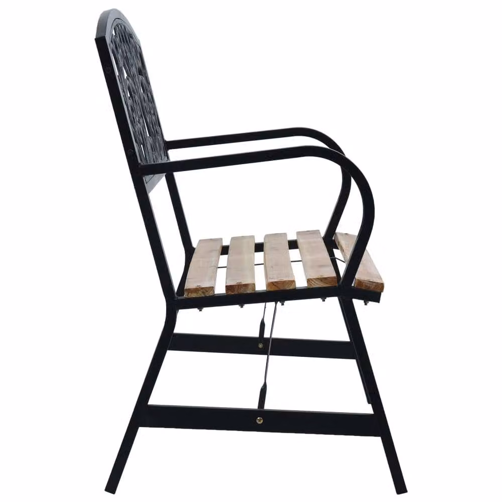 Berkfield Home Beautiful Garden Bench in Black Wood and Metal, W: 120 cm, H: 87 cm, D: 56 cm – 5