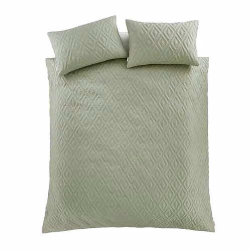 Catherine Lansfield Jacob Geo Soft Touch Double Duvet Cover Set with Pillowcases in Green, Duvet Cover: 200 x 200 cm, Pillowcases: 50 x 75 cm – 2