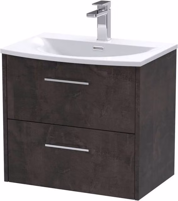 Balterley Winshill Contemporary 2 Drawer Wall Hung Vanity Basin Unit, Grey, Width: 60 cm