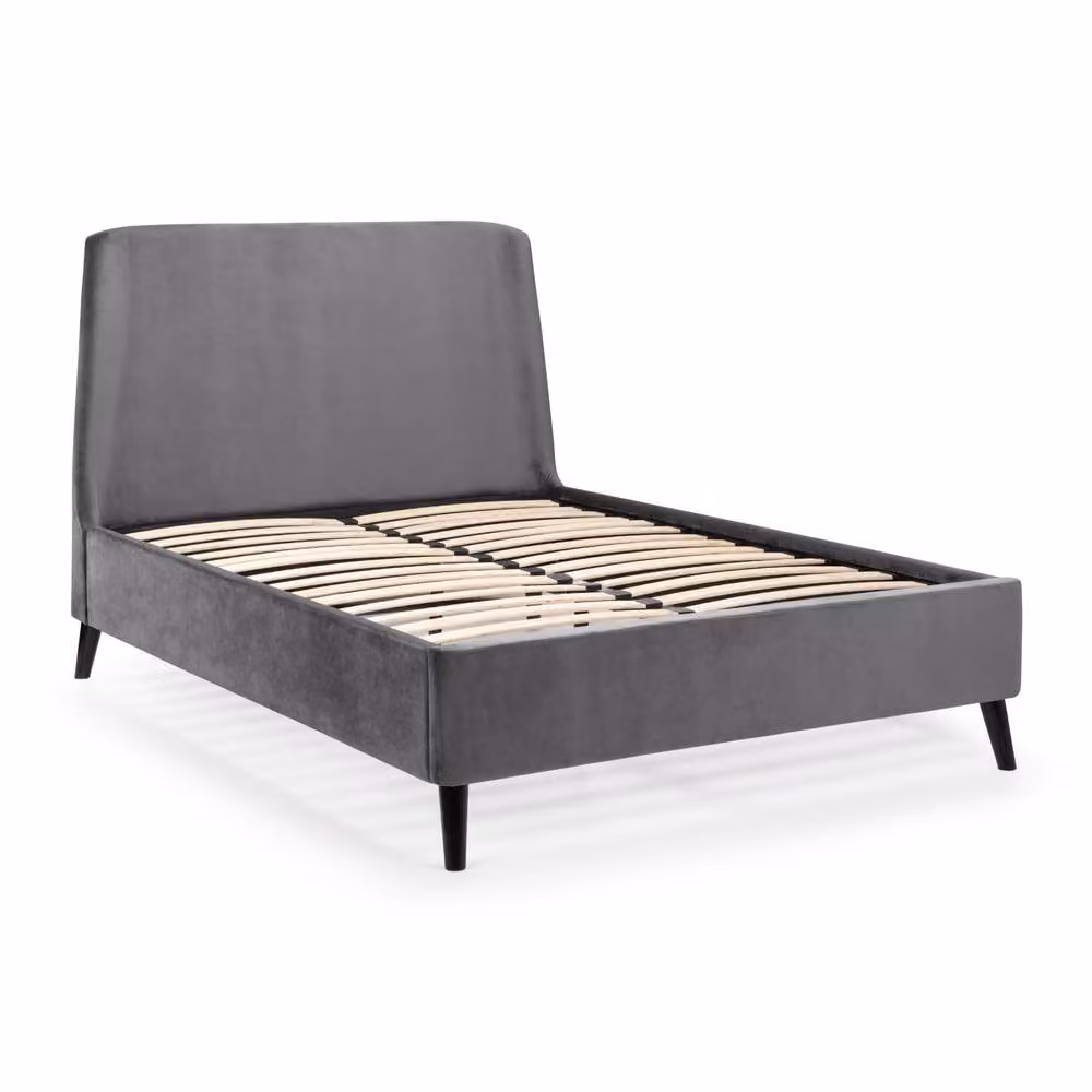 Cheshire Nectarine Curved Velvet Upholstered Bed in Grey, Width: 135 cm – 2
