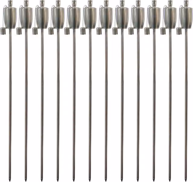 Harbour Housewares Silver Metal Garden Torches with Ground Spike, Pack of 12