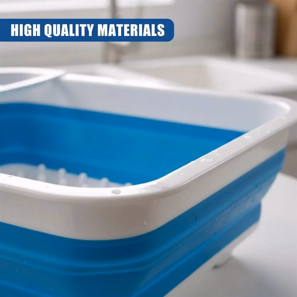 EONLION Blue Foldable Silicone and Plastic Dish Drying Rack, Width: 100 cm – 4