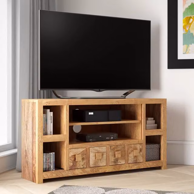 IH Design Modern Mango Wood Corner TV Unit in Brown