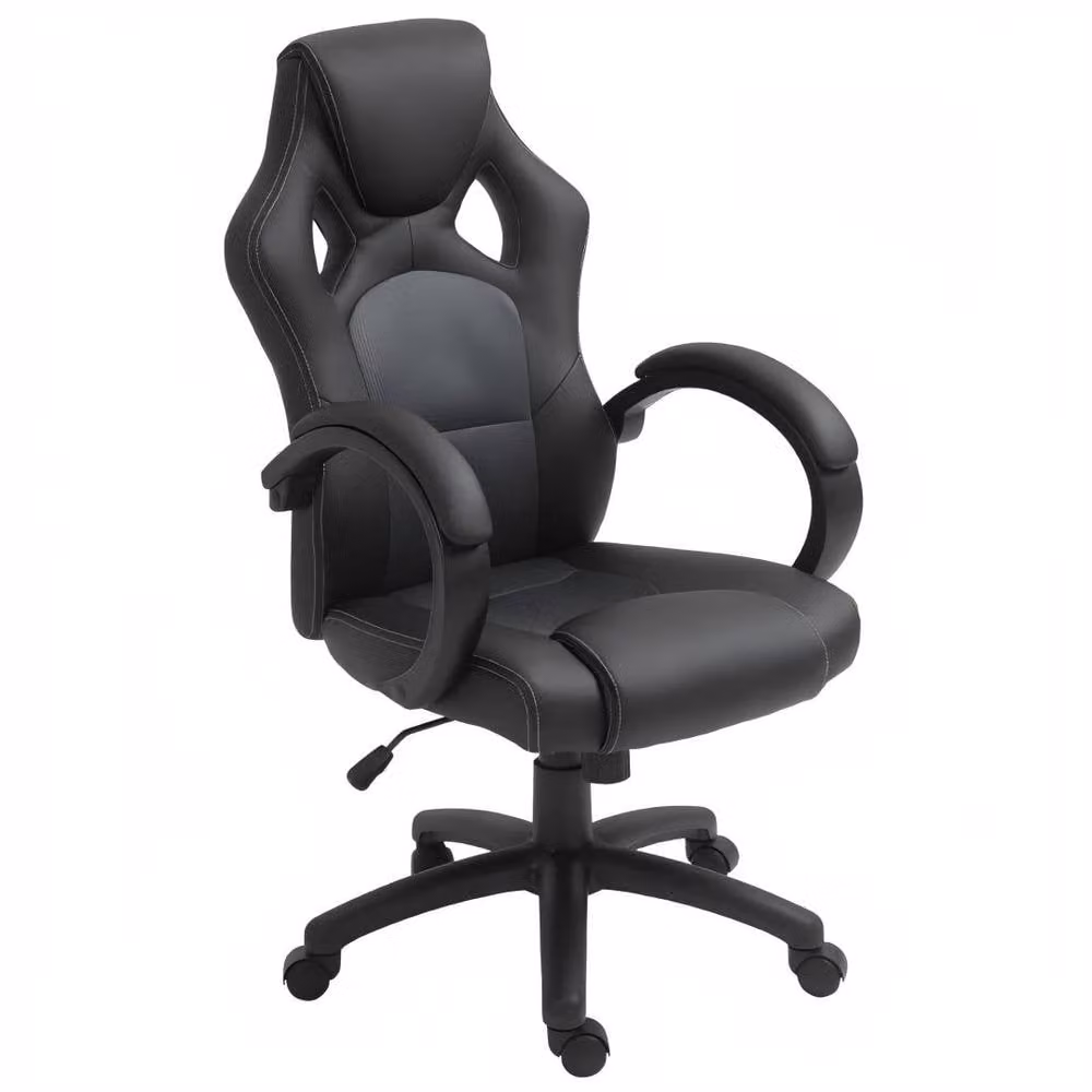 STILVORA Grey and Black Synthetic Leather Swivel Task Chair with Headrest and Armrests – 3