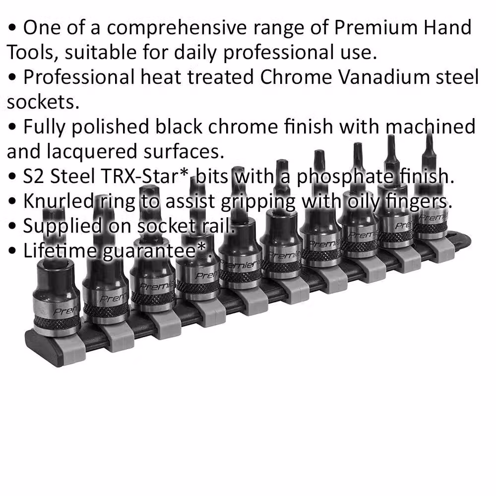 Loops 10pc Premium Torx Star Socket Bit Set, 3/8 inch Square Drive, T10 to T50, Chrome Vanadium Steel – 2