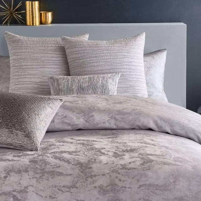 Donna Karan Luna Double Duvet Cover in Silver Grey Jacquard Cotton and Polyester Blend
