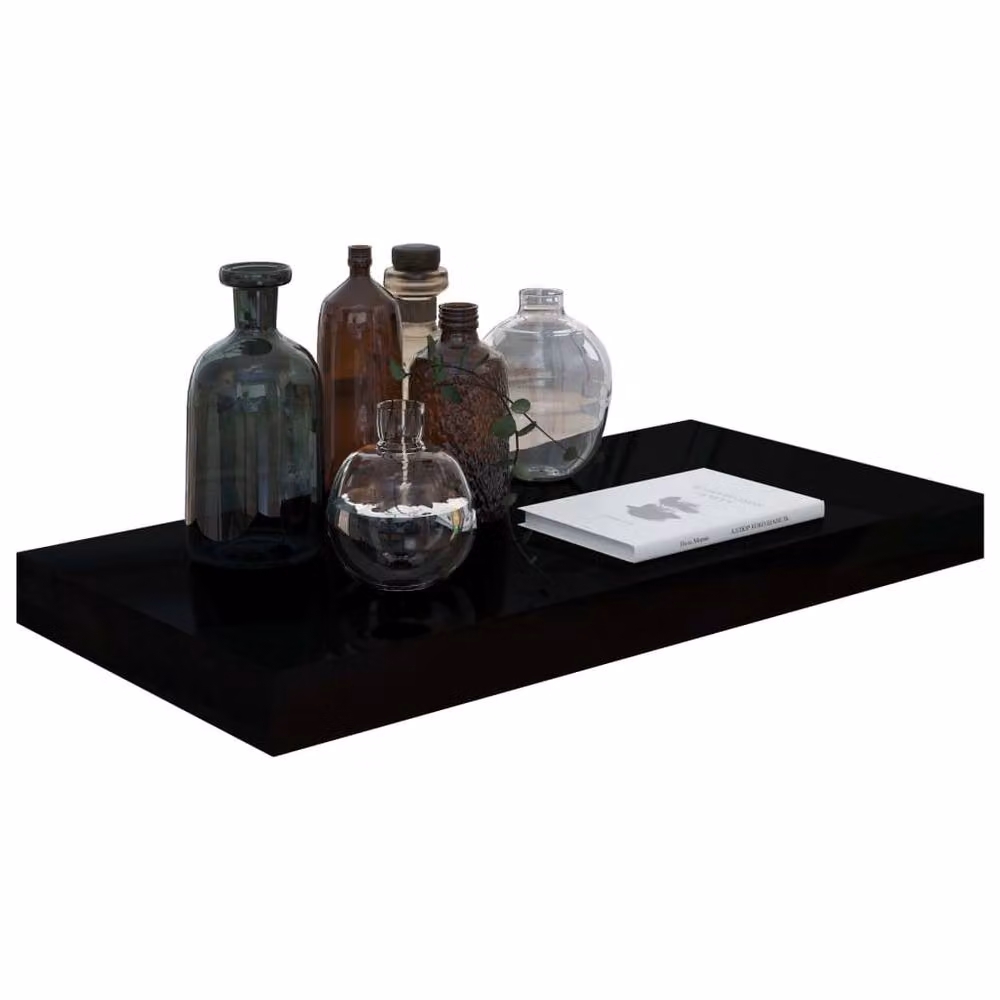 Berkfield Home Floating Wall Shelves, 2 Piece Set, High Gloss Black, W: 50 cm, D: 23 cm, H: 3.8 cm – 3