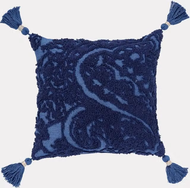 Joules Pure Cotton Paisley Needle Point Square Cushion in Royal Blue