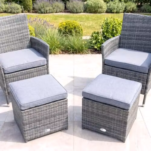Charles Bentley Pair of Grey Rattan Garden Footstools with Removable Cushions W/D/H: 45 x 45 x 37 cm – 3