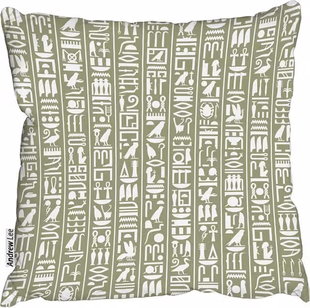 Andrew Lee Egyptian Hieroglyphic Decorative Square Cushion, Green, W: 60 cm, H: 60 cm