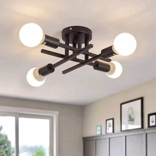 Kelvenix Black Modern Sputnik Ceiling Light with 4 LED Bulbs