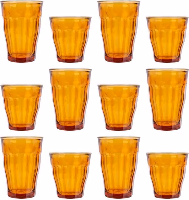 Duralex 12 Piece Picardie Tumbler and Highball Glass Set in Yellow and Orange
