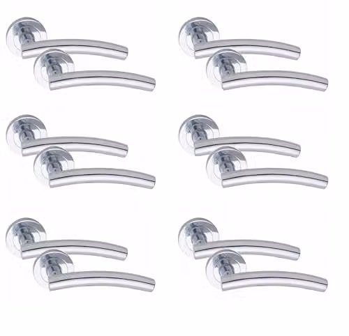 Golden Grace Arched T-Bar Door Handles in Polished Chrome Finish, 6 Pair