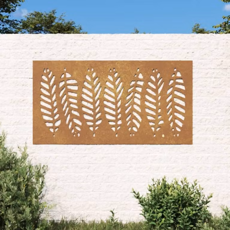 Berkfield Brown Corten Steel Floral Wall Decoration with Leaf Design, W: 105 cm, H: 55 cm