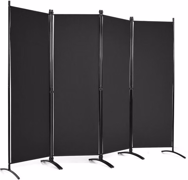 Kelvenix 4-Panel Folding Privacy Screen in Matt Black, Height: 173 cm – 1