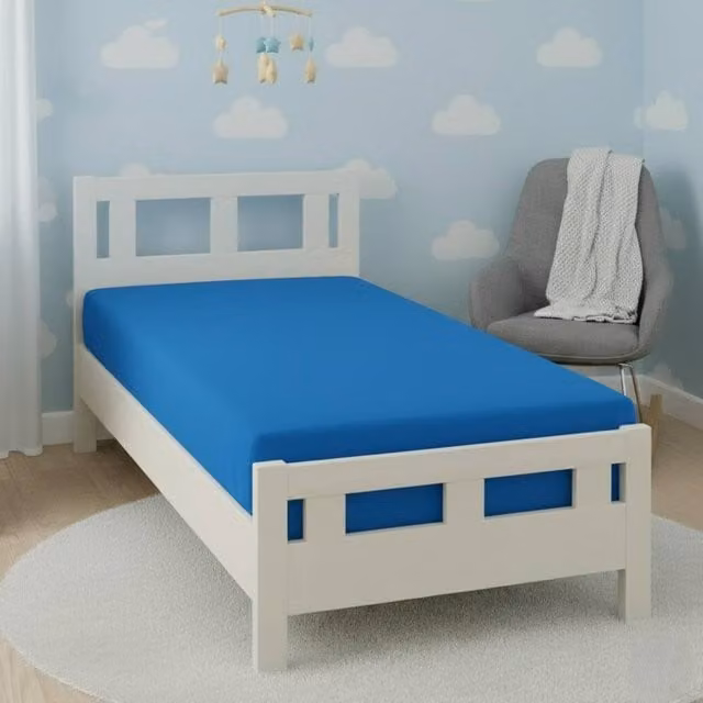 Snug City Flannelette Cot Bed Fitted Sheet in Petrol Blue, W/D/H: 70 x 140 x 15 cm – 1