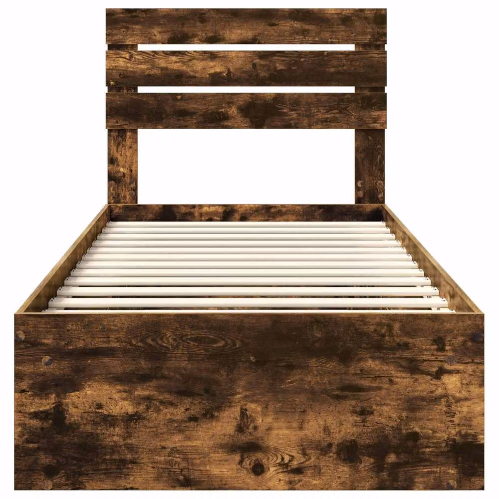 Berkfield Home Smoked Oak Bed Frame in Brown, Solid Pine and MDF Wood, W/D/H: 100 x 200 cm – 3