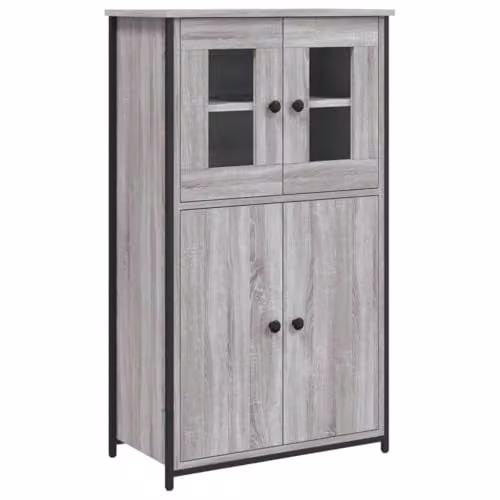 vidaXL Modern Grey Highboard with Hinged Doors and Internal Shelves, W/D/H: 62 x 32 x 106.5 cm
