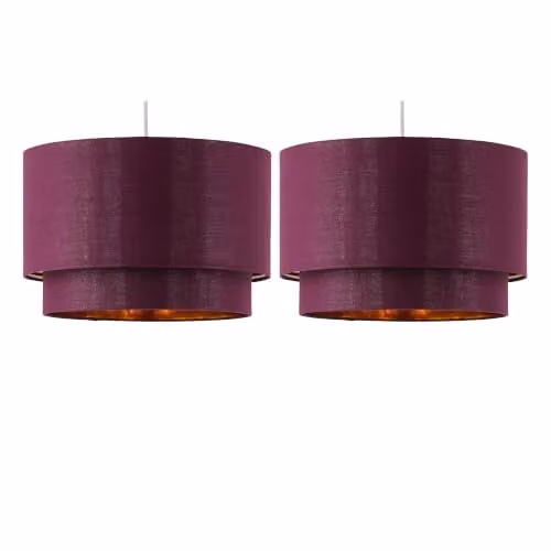 First Choice Lighting Kozy Set of 2 Burgundy and Gold Fabric Pendant Shades, Diameter: 30 cm – 1