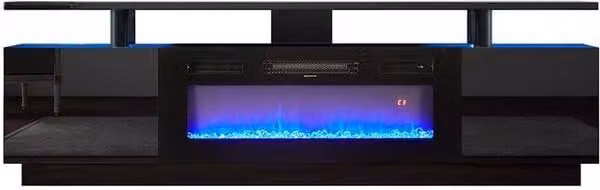 FORGEVIO Black High Gloss 70 Inch TV Stand Cabinet with Electric Fireplace – 1