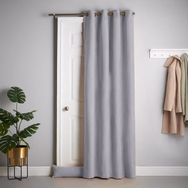 Luxury Living Silver Velvet Chenille Eyelet Door Curtain, W: 56 cm, H: 84 cm – 1