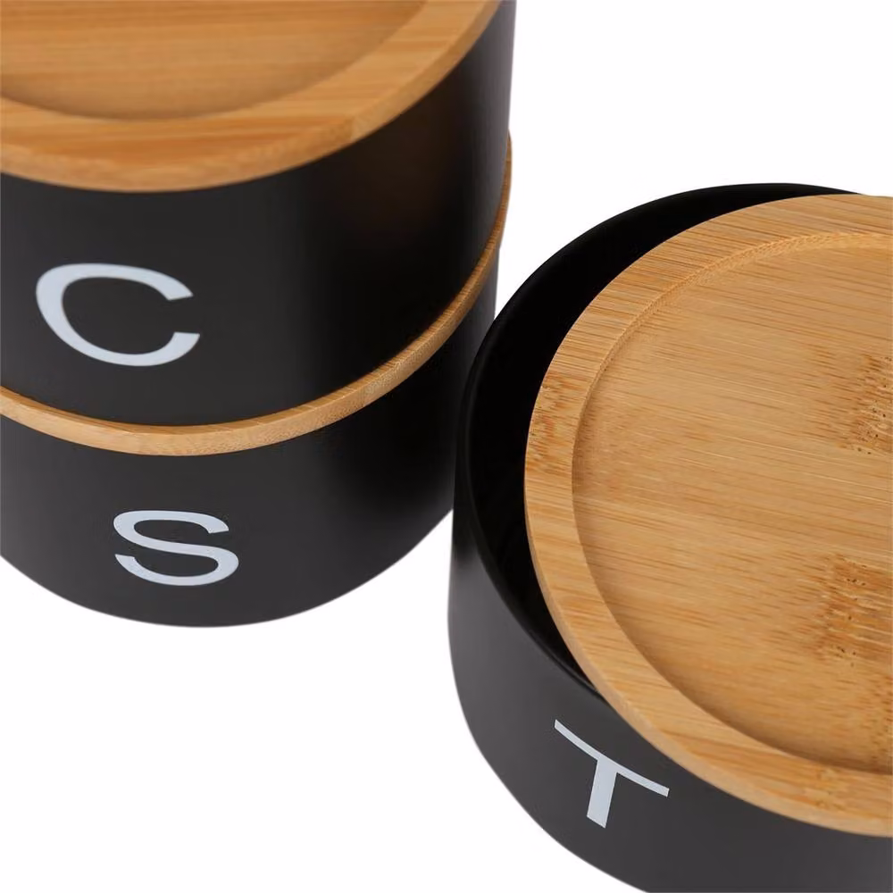 FLAVORA Black 3-Piece Stackable Airtight Tea, Coffee and Sugar Canister Set – 4