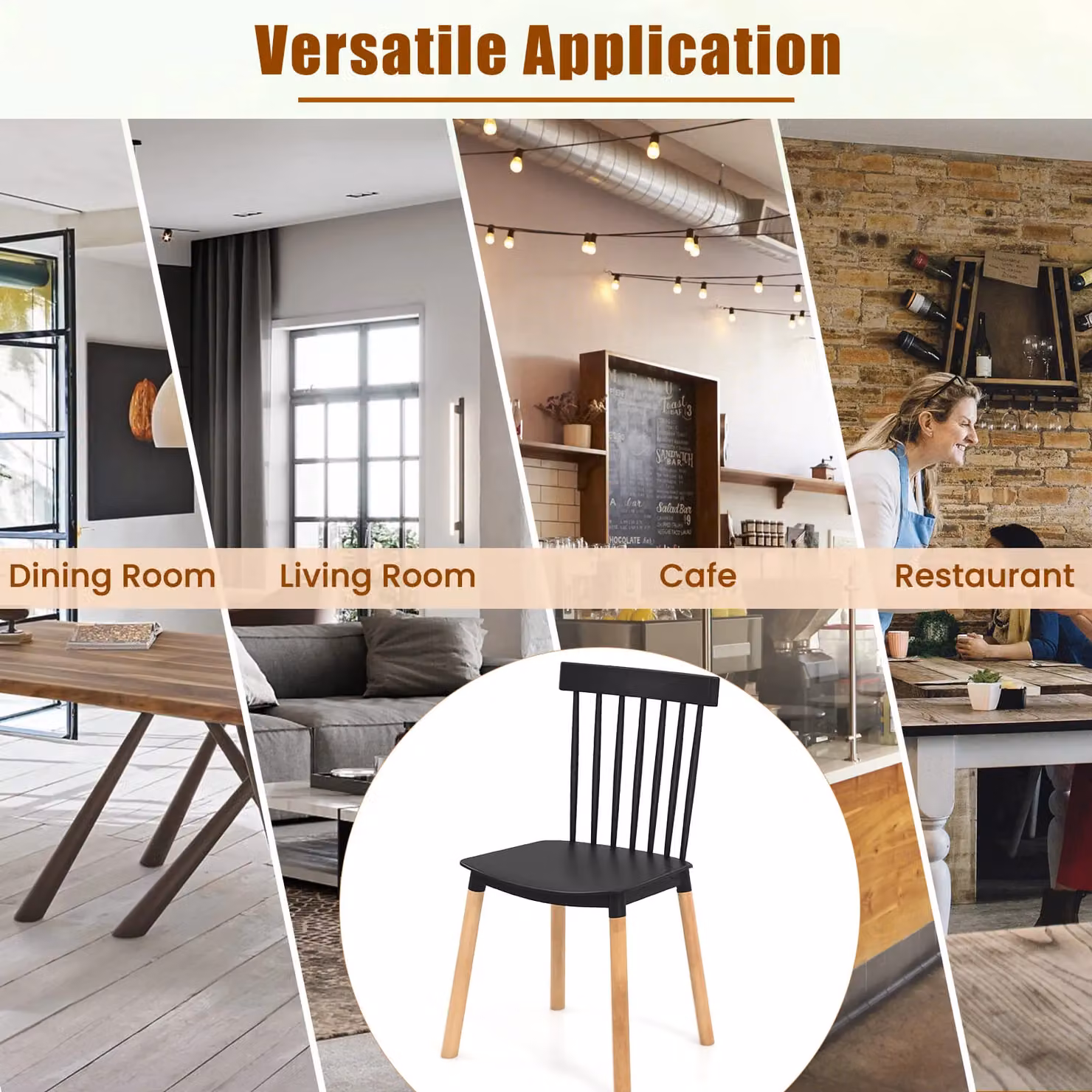 Costway Set of 4 Windsor Armless Dining Chairs in Black Beech Wood – 3