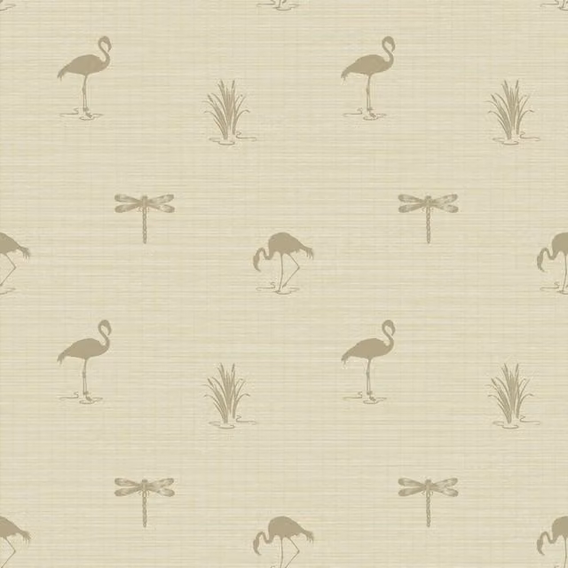 Arthouse Flamingo and Dragonflies Textured Vinyl Wallpaper in Taupe, Beige and Brown