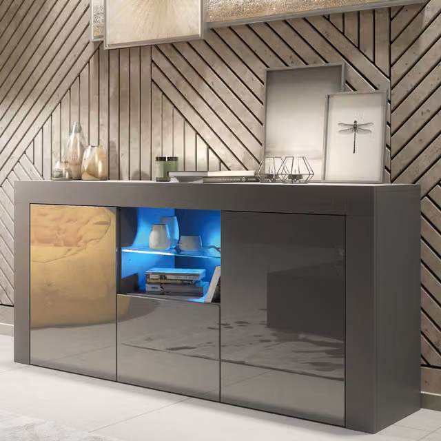 Creative Furniture Aurora Modern Glossy Sideboard with Integrated Lighting, Width: 145 cm