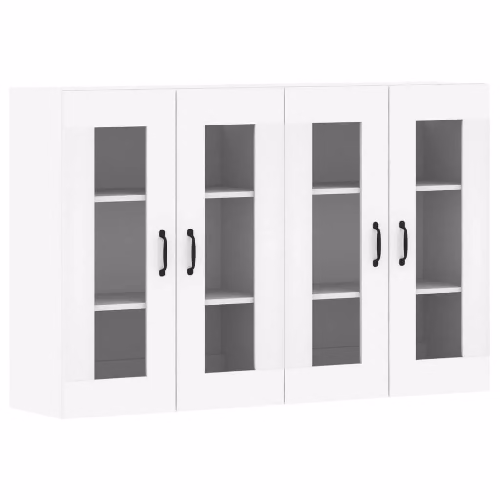 Berkfield Home Set of 2 White Modern Wall Mounted Cabinets with Glass Doors and Internal Shelves – 2