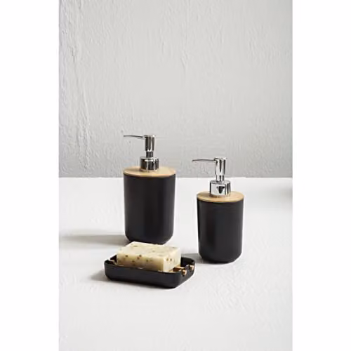 Orsina Black Bamboo Fibre Lotion Dispenser with Pump, 300 ml, W: 8 cm, D: 8 cm, H: 16 cm – 5